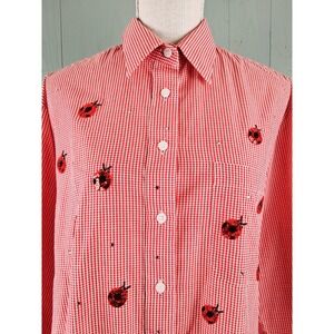 Mili Designs Ladybug Top Womens M Sequins Embellished Red Gingham Oversized 90s‎